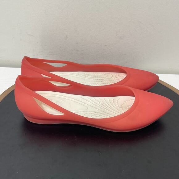 CROCS Shoes - Crocs Flats Women 8 Red Cutout Slingback Ballet Style Lightweight Comfort